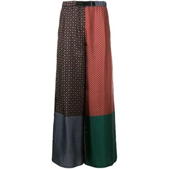 DUŠAN Italian 100% Silk Patchwork Flared Trousers In Blue Retails $832 - Picture 3 of 14